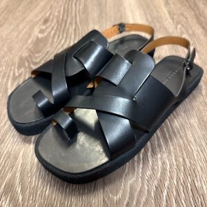 $495 Clergerie Women's Black Greta Leather Slingback Sandal Shoes Size 41 1/2